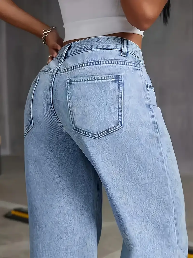 Jeans Femme Taille Droite Élastique, Coupe Large et Confortable - Image 2