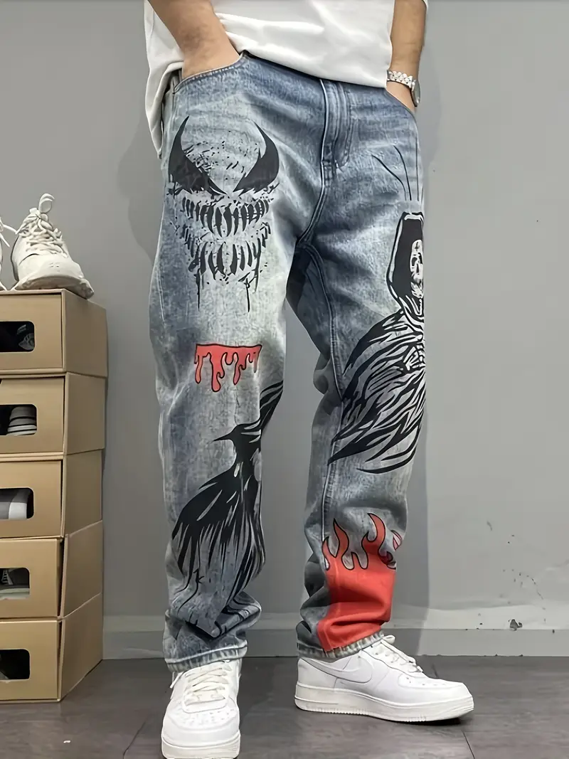 Jeans Américains Y2K Rétro à Imprimé Graffiti Bleu - Image 2