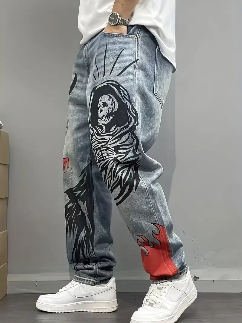 Jeans Américains Y2K Rétro à Imprimé Graffiti Bleu - Image 3