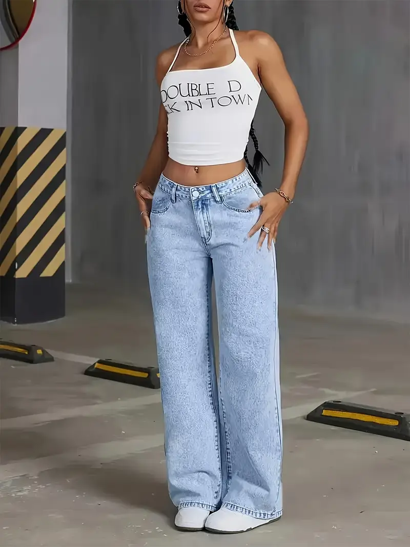 Jeans Femme Taille Droite Élastique, Coupe Large et Confortable - Image 3