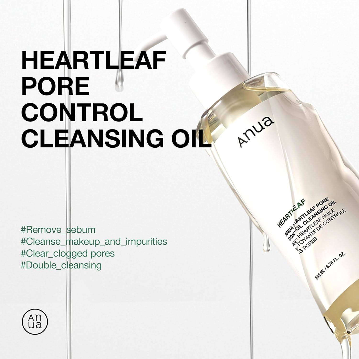 ANUA Heartleaf Pore Control Huile nettoyante Nettoyant coréen pour le visage, maquillage quotidien Élimination des points noirs 6,7 fl oz (200 ml) - Image 3