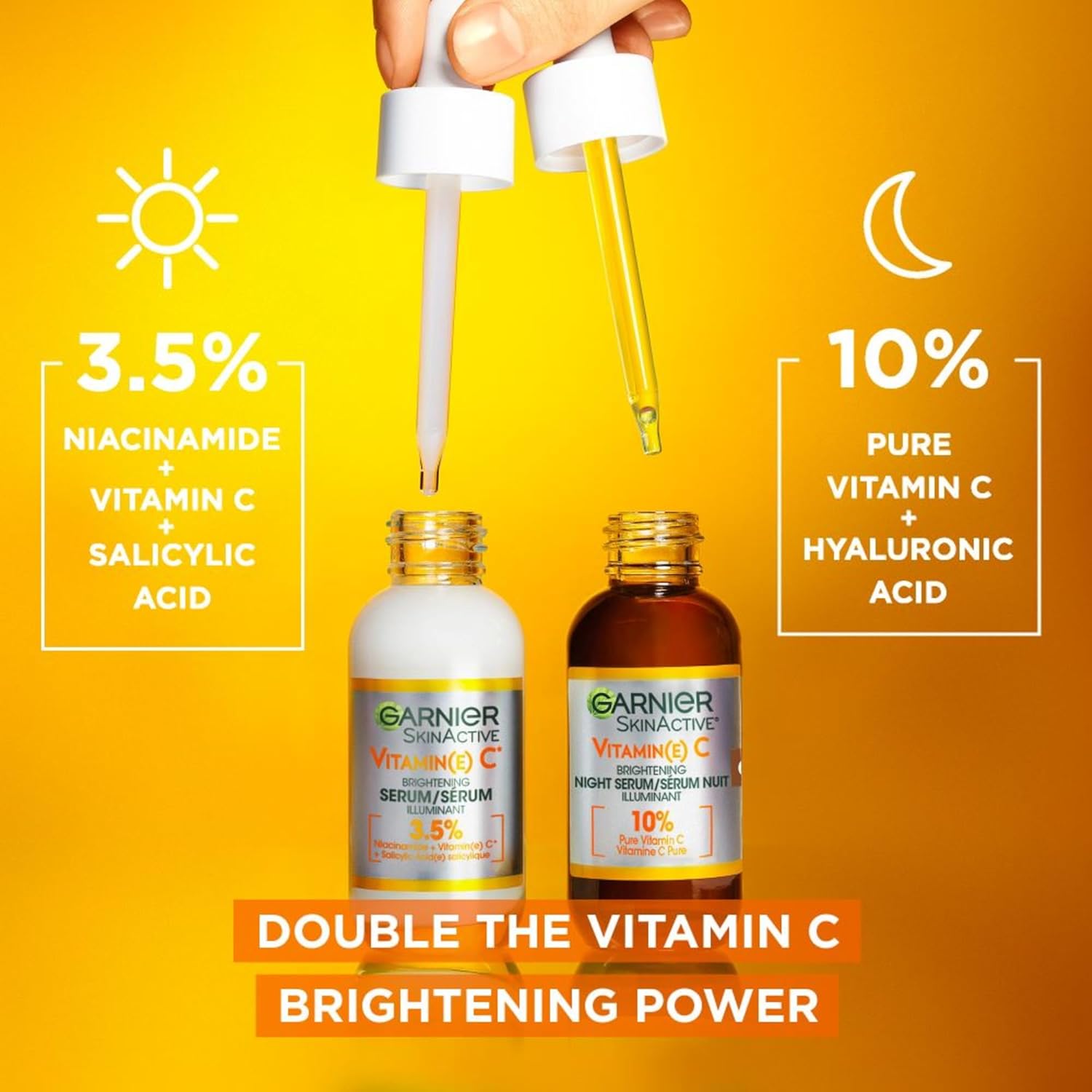 Garnier SkinActive Sérum Nuit Éclaircissant à la Vitamine C, à l’Acide Hyaluronique, Illumine et Lisse la Peau en seulement 3 Nuits, pour Tous les Types de Peau, même les Peaux Sensibles - 30ml - Image 3