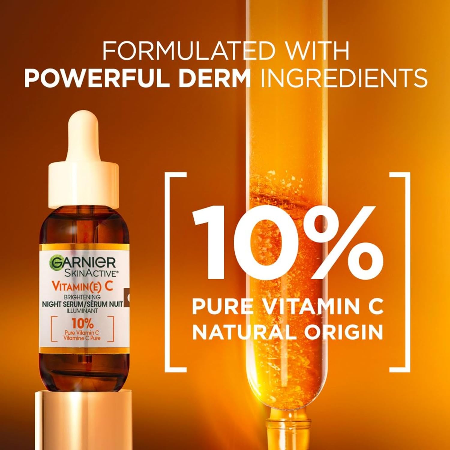 Garnier SkinActive Sérum Nuit Éclaircissant à la Vitamine C, à l’Acide Hyaluronique, Illumine et Lisse la Peau en seulement 3 Nuits, pour Tous les Types de Peau, même les Peaux Sensibles - 30ml - Image 2