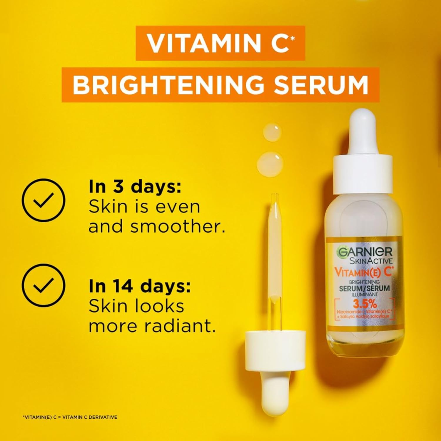 Sérum Garnier à la vitamine C pour le visage, avec 3,5 % de niacinamide et d’acide salicylique, sérum éclaircissant, pour tous les types de peau, même sensibles, pour les peaux ternes et fatiguées, 30mL - Image 2