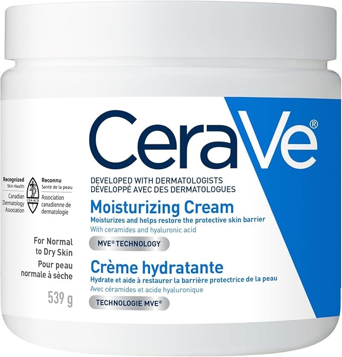 CeraVe Crème Hydratante, Crème Hydratante Visage Visage, Mains & Corps Pour Peaux Sèches À L’acide Hyaluronique et Les Céramides Pour Femmes Et Hommes. Peau sensible, Sans huile, Non comédogène, Sans parfum, 539 grammes