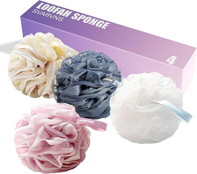 Douche Luffa Éponge, Grand Bain Luffa Exfoliant Corps Nettoyant, 75g / PCS, Pack de 4, Couleur de fleur Jaune / Gris / Bleu / Rose - Image 2
