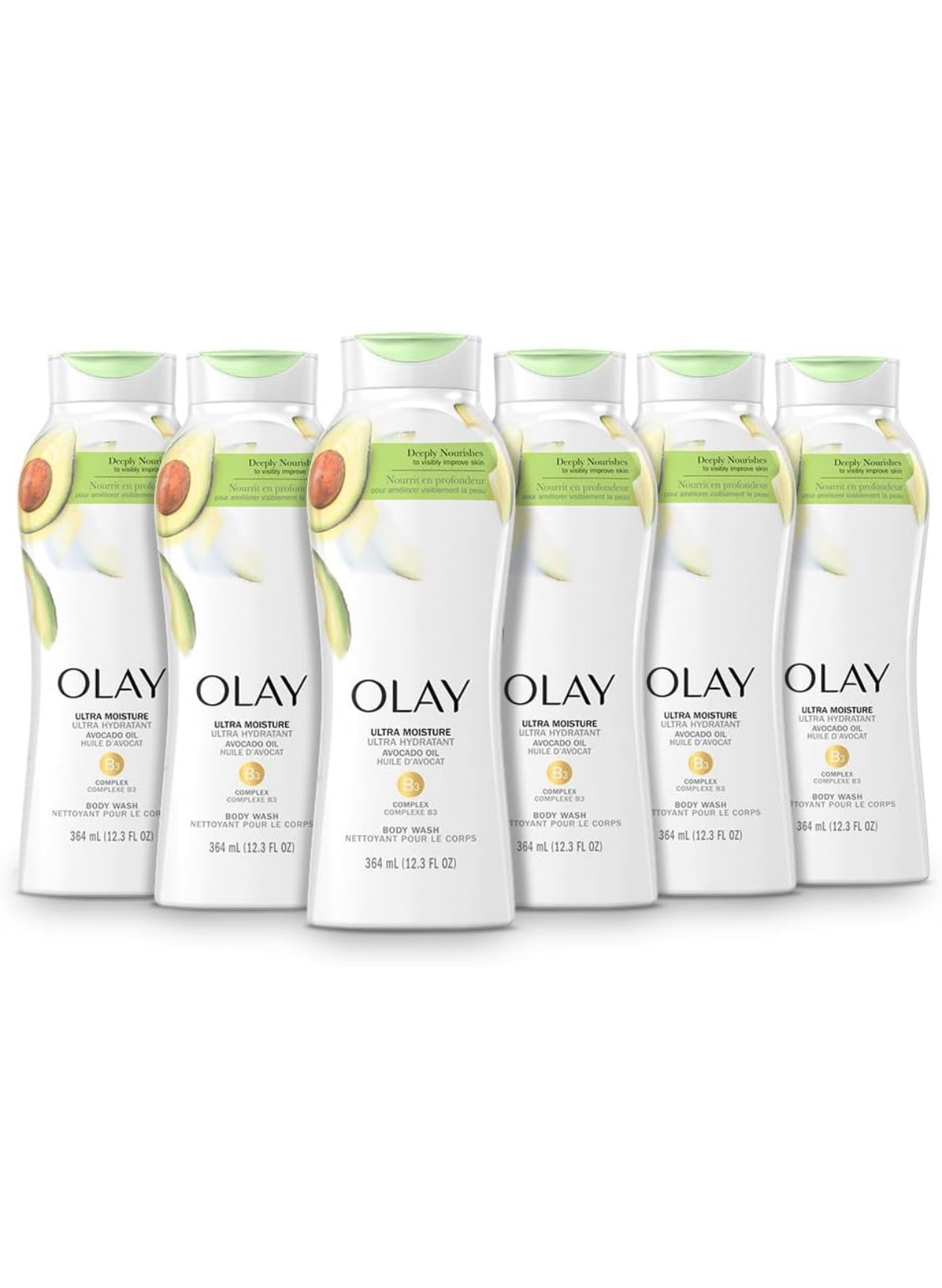 Olay Ultra Moisture Lot de 6 gels douche à l'huile d'avocat 2 184 ml au total (364 ml chacun)