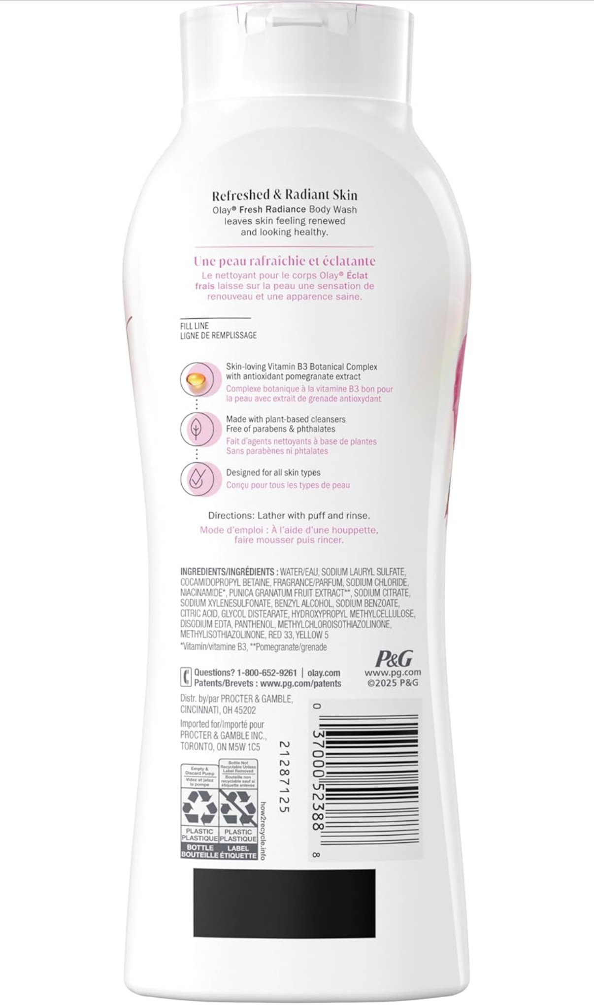 Olay Fresh Outlast Lot de 6 gels douche à l'eau de rose et au nectar doux, 2,18 l au total (6 sachets de 364 ml chacun) - Image 3