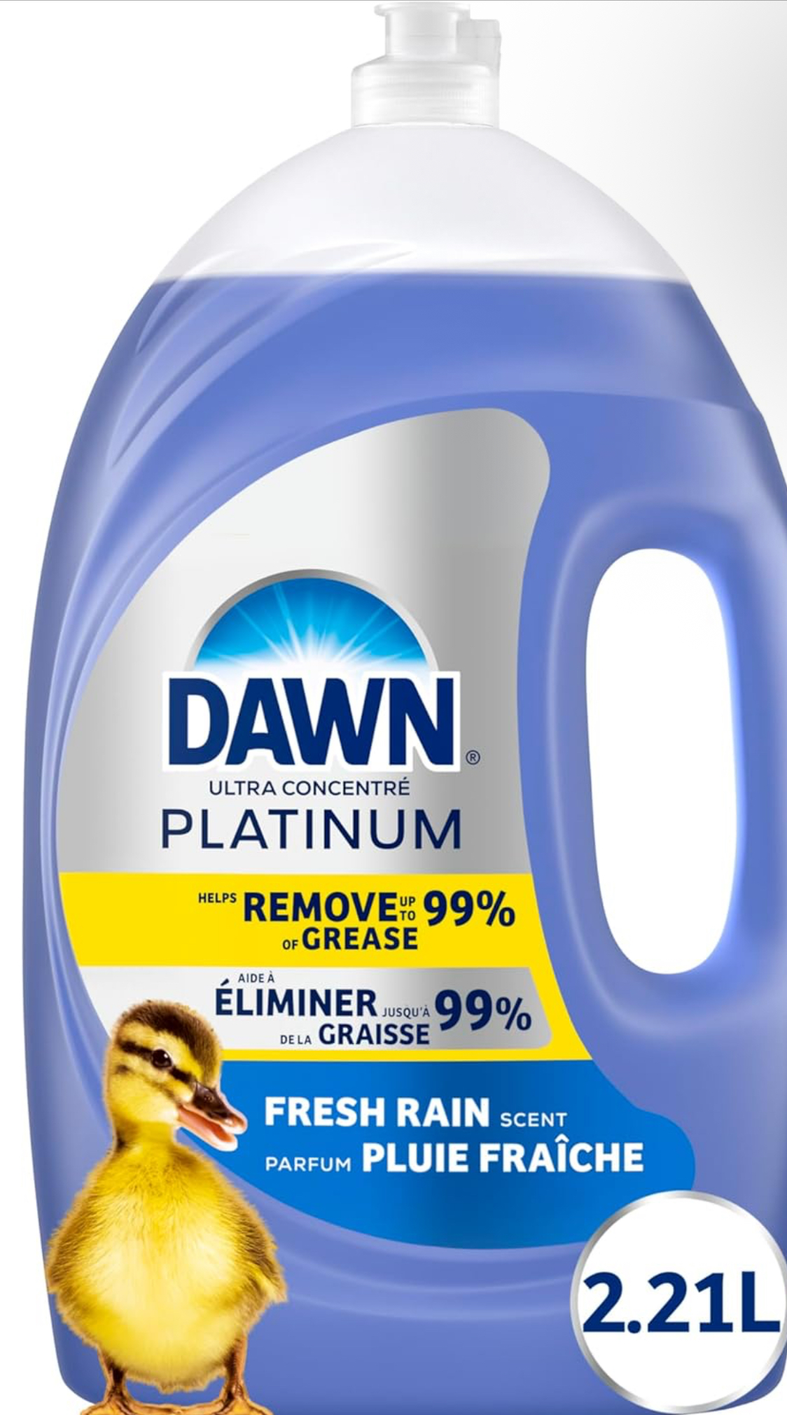 Dawn Platinum Recharge de savon à vaisselle, liquide vaisselle, parfum pluie rafraîchissante, 2,21 l