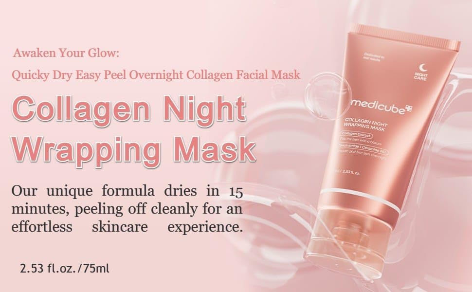 Medicube Collagen Overnight Wrapping Peel Off Facial Mask Pack - Soin de l’élasticité et de l’hydratation, réduit le relâchement et le teint terne - Collagène hydrolysé pour une peau éclatante - Soins de la peau coréens, 75ml, 2.53 fl.oz - Image 2