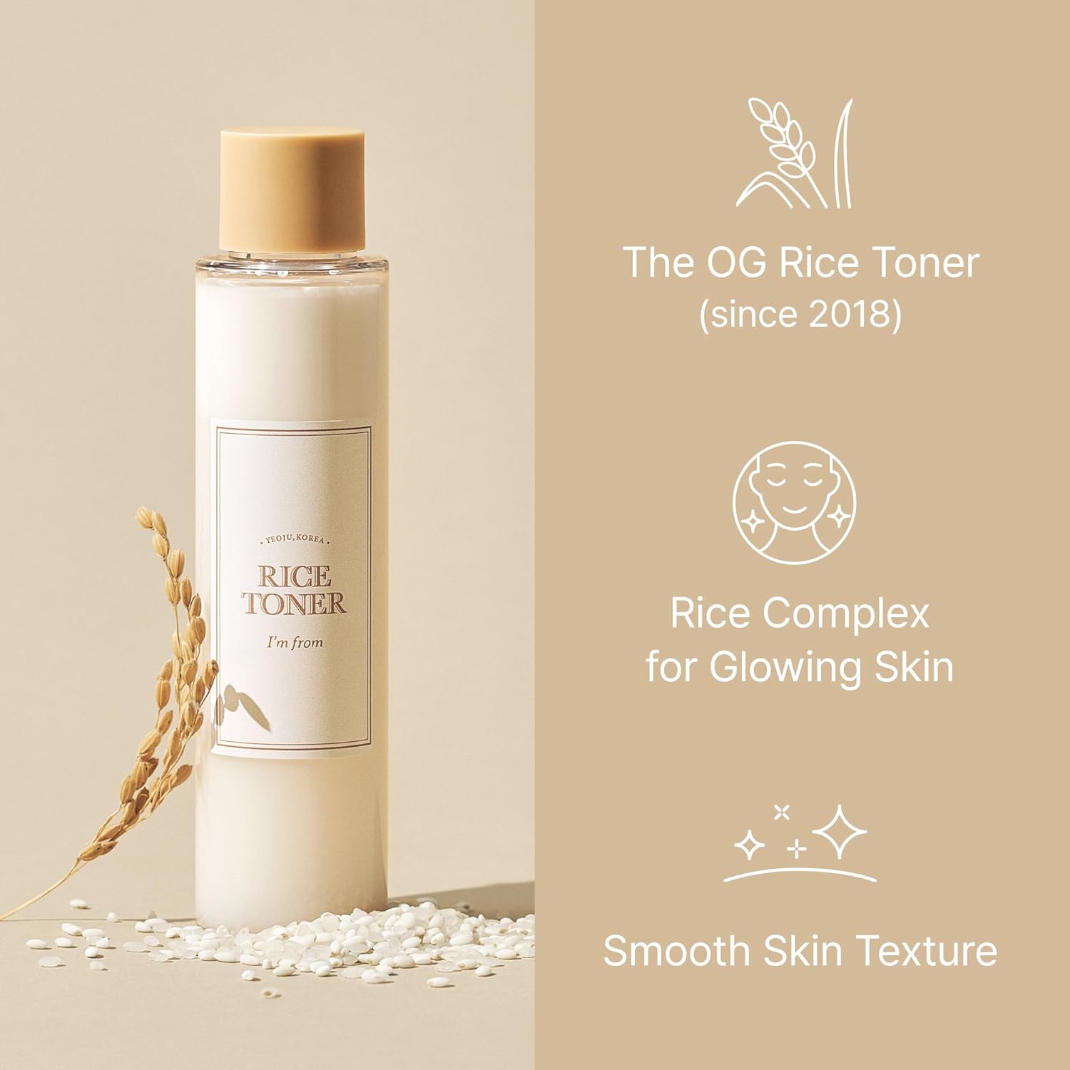 I’M FROM Rice Toner 30ml, Adapté aux voyages, Taille d’essai, 77,78 % Extrait de riz de Corée, Niacinamide naturelle pour les peaux lisses, sensibles et mixtes - Image 3